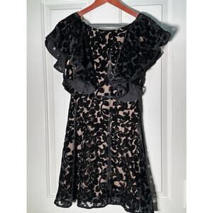 NWT Foxiedox Black Ingrid Floral Burnout Velvet Devor A-Line Midi Dress Size XS